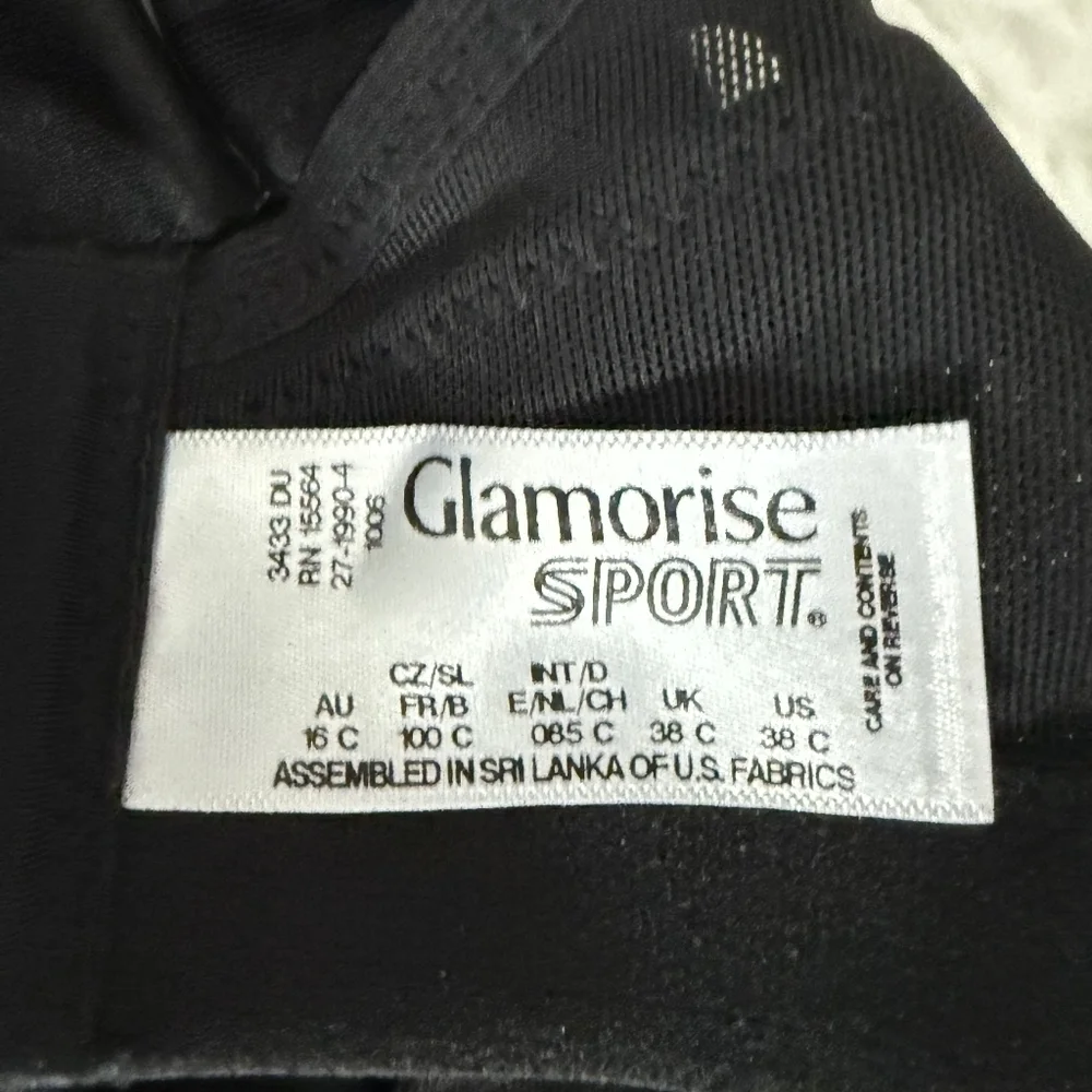 Glamorise Sport Elite Performance Wire Free Black Bra. Size 38C. New without tag